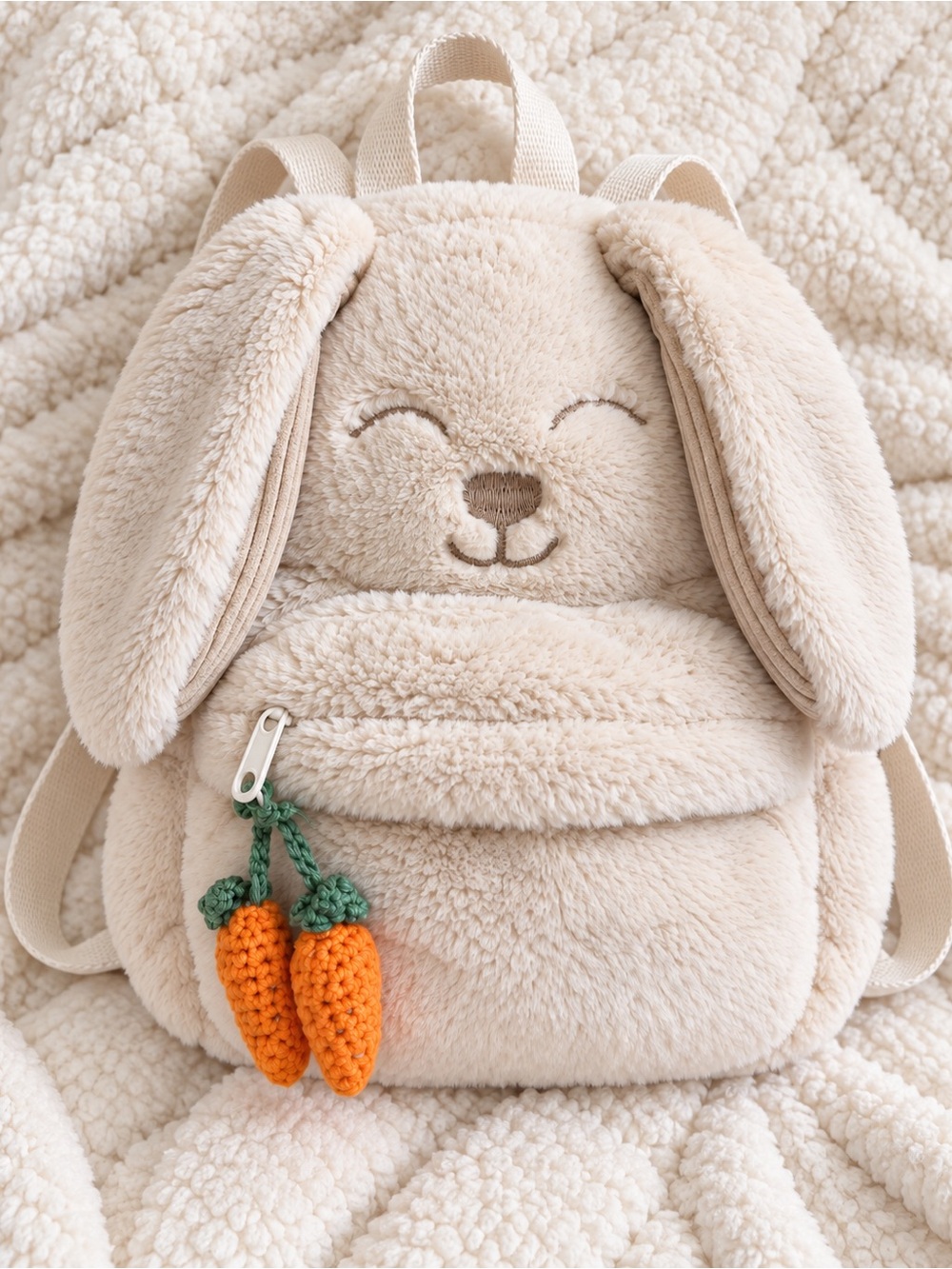 Zara Plush Bunny Backpack Cream Rabbit Carrot Charm Like New